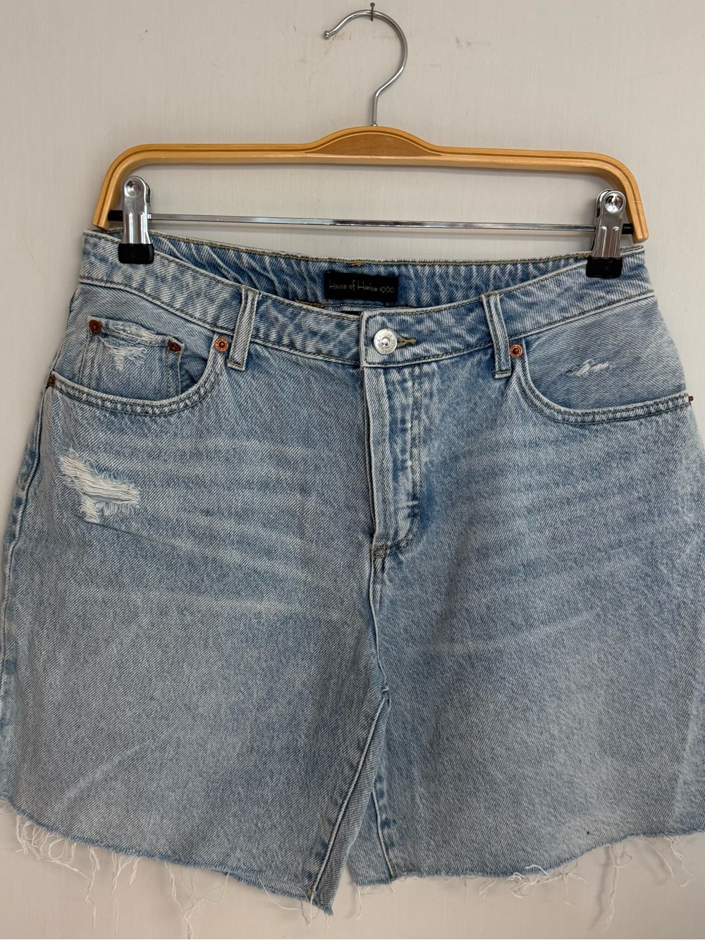 HOUSE OF HARLO1960 Light Blue Distressed Denim Shorts NWOT